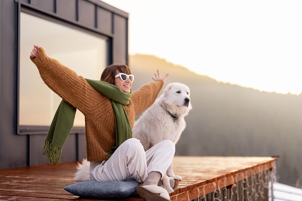 Paysage, chien, heureux